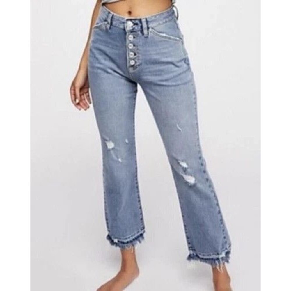 Free People We The Free Dylan Distressed High-Rise Cropped Boot Cut Jeans 25 EUC